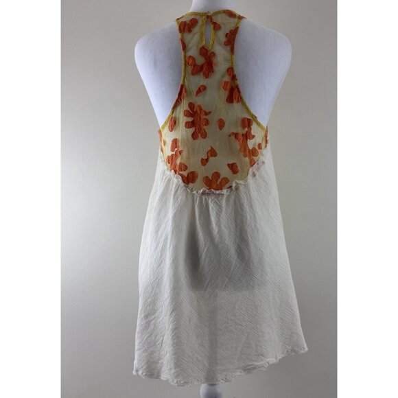 Free People Grecian Off White Gauze Yellow Orange Lace Tunic Tank Top Size M - Picture 3 of 12